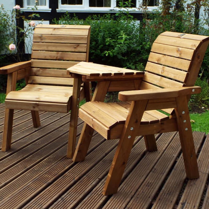 Golden Twin Wooden Garden Chair Companion Set Angled